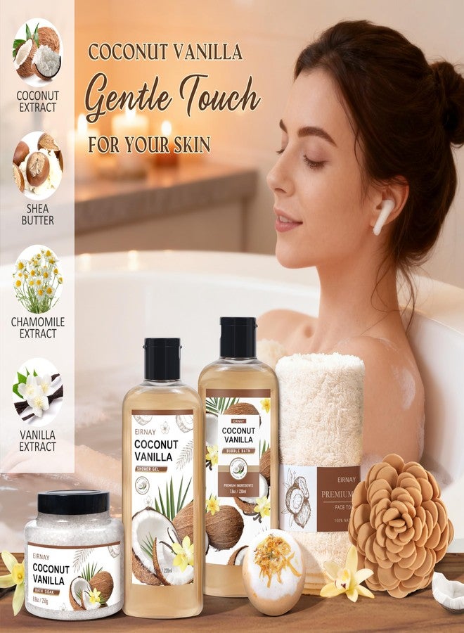 EIRNAY Mothers Day Gifts For Women - 16 PCS Birthday Gift Basket for Women Set of Coconut Vanilla Self Pampering Set, Includes Luxurious Home Spa Shower Gel Bubble Bath - Image 3