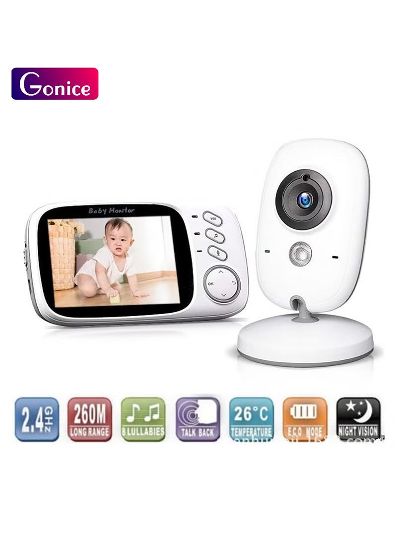 Gonice Babies Video Monitor, Wireless Video Color Baby Monito, 2-Way Audio Talk, Temperature Sensor, Power Saving Mode and Lullabies - Image 1