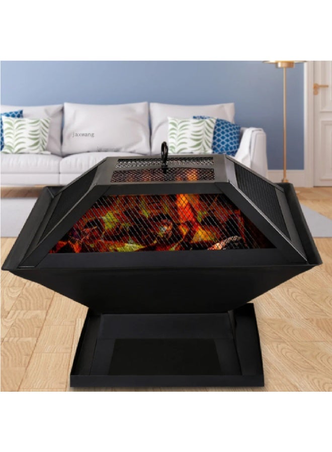 Portable Fire Pit With Grill Black