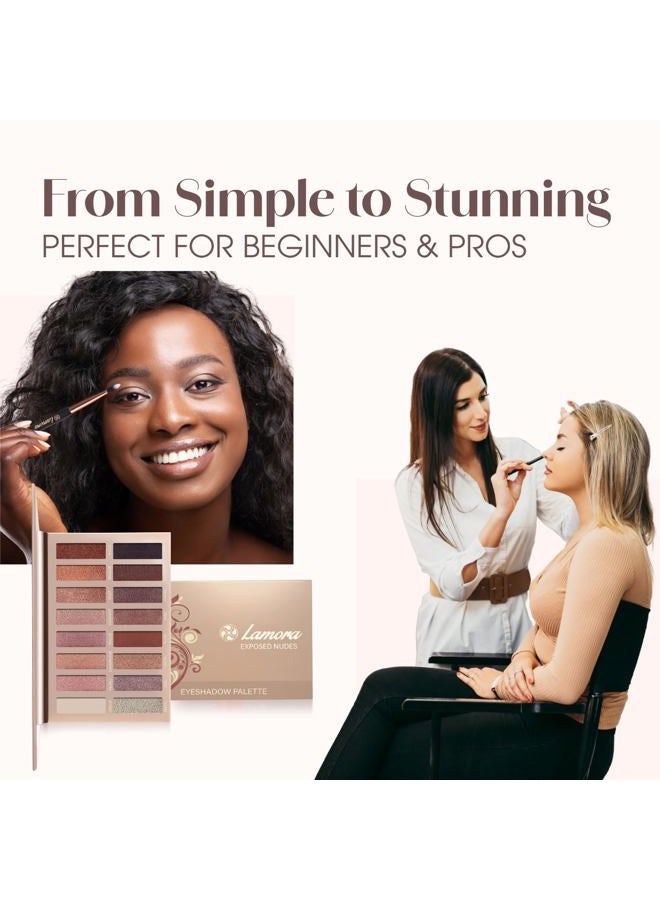 Lamora لوحة ظلال العيون - لوحة مكياج العيون مع 16 لون مصبوغ بدرجة عالية من الألوان غير اللامعة واللامعة - نباتي وقابل للدمج - Image 5