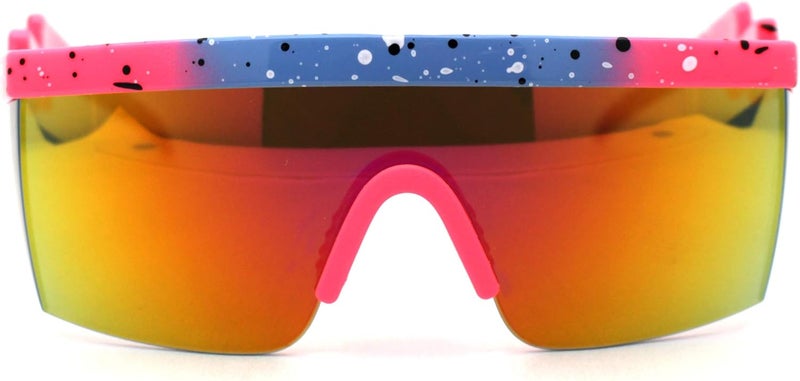 SA106 Flat Top Crooked Bolt Arm Goggle Style Color Mirror Shield 80s Sunglasses - Image 2