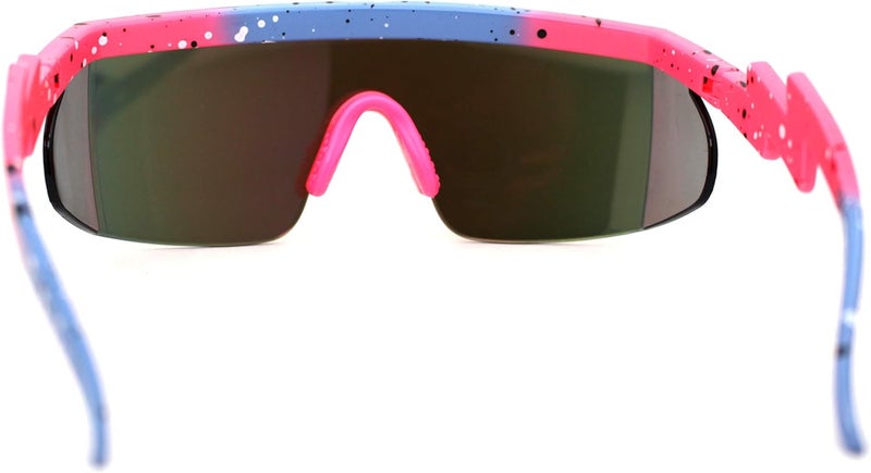 SA106 Flat Top Crooked Bolt Arm Goggle Style Color Mirror Shield 80s Sunglasses - Image 3