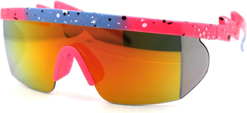 SA106 Flat Top Crooked Bolt Arm Goggle Style Color Mirror Shield 80s Sunglasses - Image 1