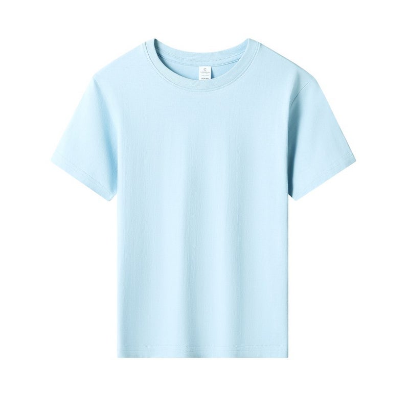 Guangzhou Cang 180g Solid Color Cotton Crewneck Boys and Girls Short Sleeve T-Shirt Plain Knitted Children's Wear T-Shirt Custom Print - Image 1