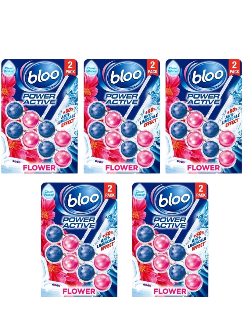 Bloo P Activ Balls Flowers Twin 50g – Pack of 5 | Floral Fragrance Toilet Rim Block with Blue Water, Foaming Action & Anti-Limescale Protection - Image 1