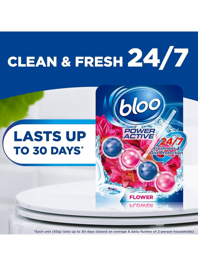 Bloo P Activ Balls Flowers Twin 50g – Pack of 5 | Floral Fragrance Toilet Rim Block with Blue Water, Foaming Action & Anti-Limescale Protection - Image 2