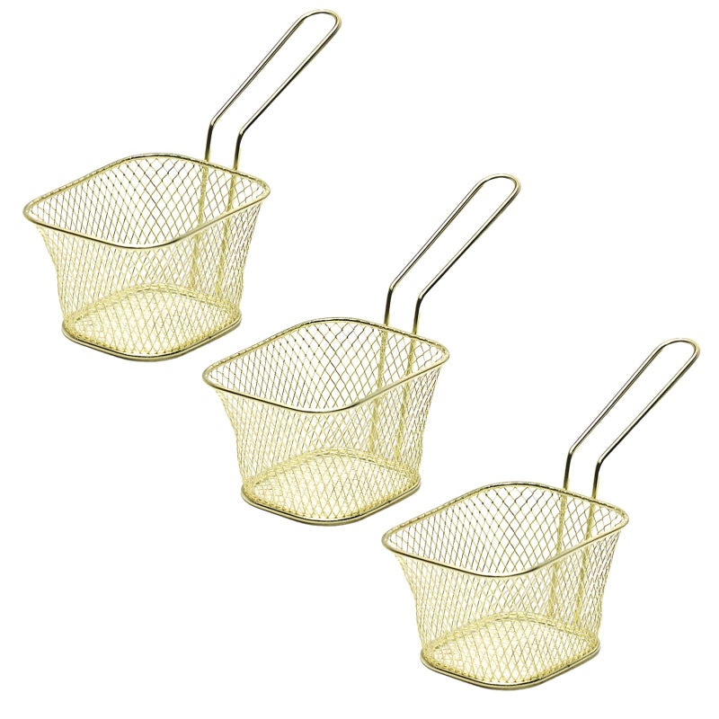 3 Fry Baskets Carbon Steel Serving Holder With Handle 5.7x4.2x2.7 in - Image 2