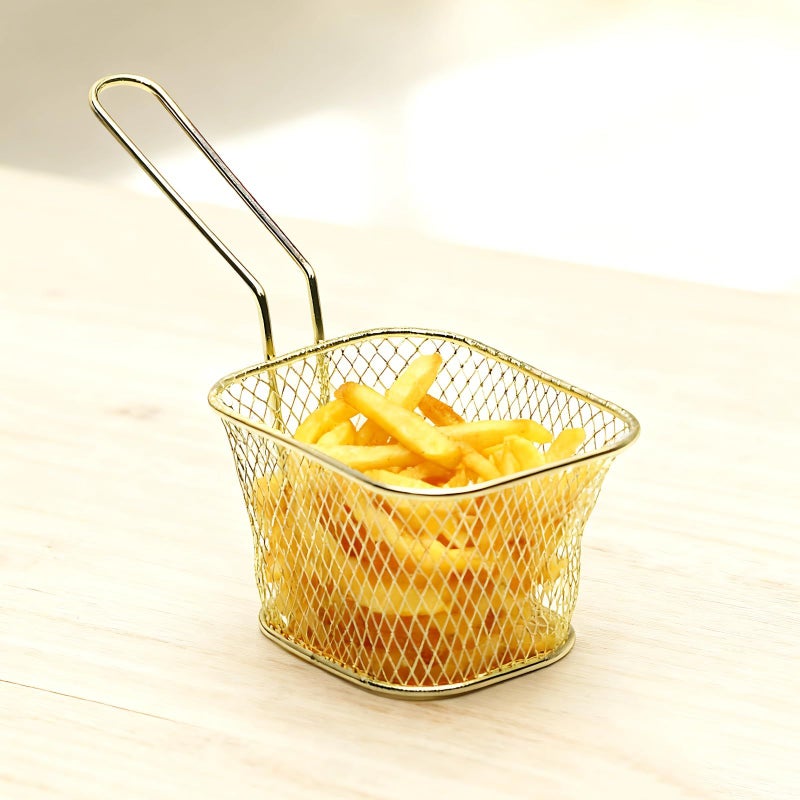 3 Fry Baskets Carbon Steel Serving Holder With Handle 5.7x4.2x2.7 in - Image 4
