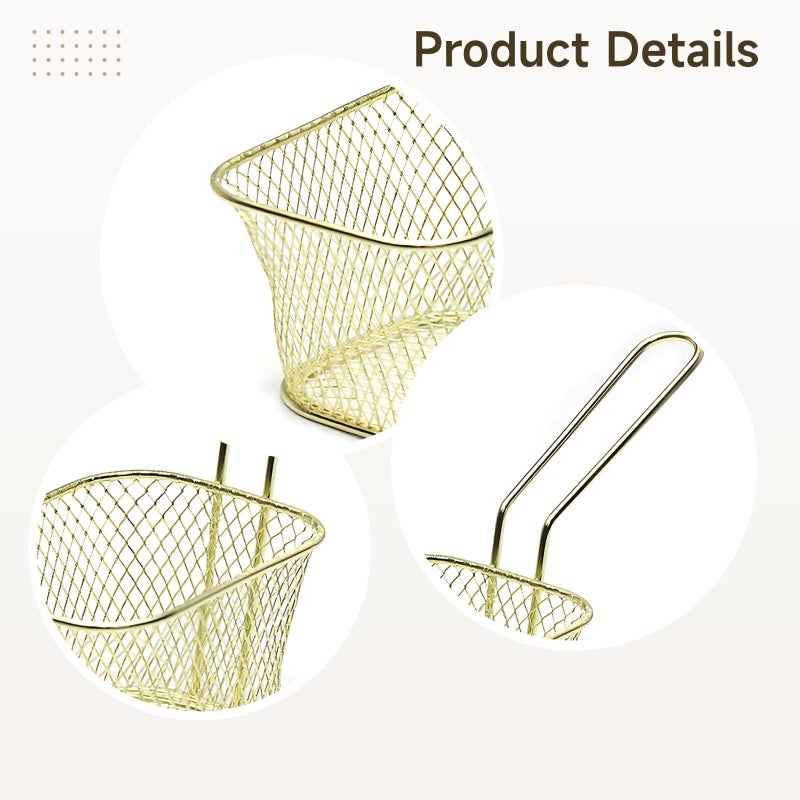3 Fry Baskets Carbon Steel Serving Holder With Handle 5.7x4.2x2.7 in - Image 3