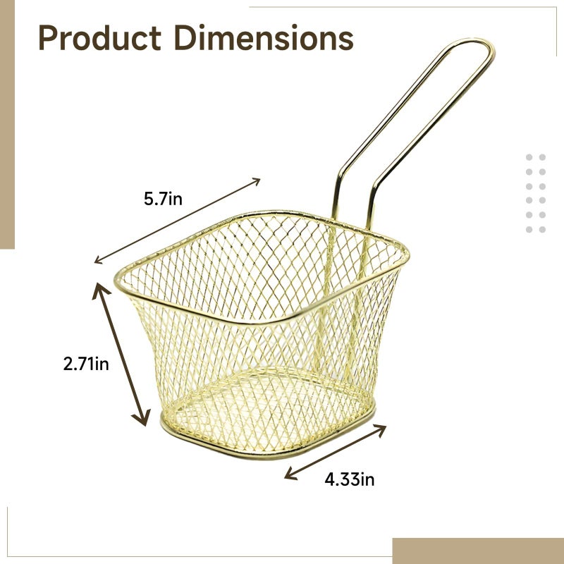 3 Fry Baskets Carbon Steel Serving Holder With Handle 5.7x4.2x2.7 in - Image 5