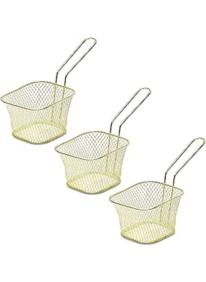 3 Fry Baskets Carbon Steel Serving Holder With Handle 5.7x4.2x2.7 in - Image 1