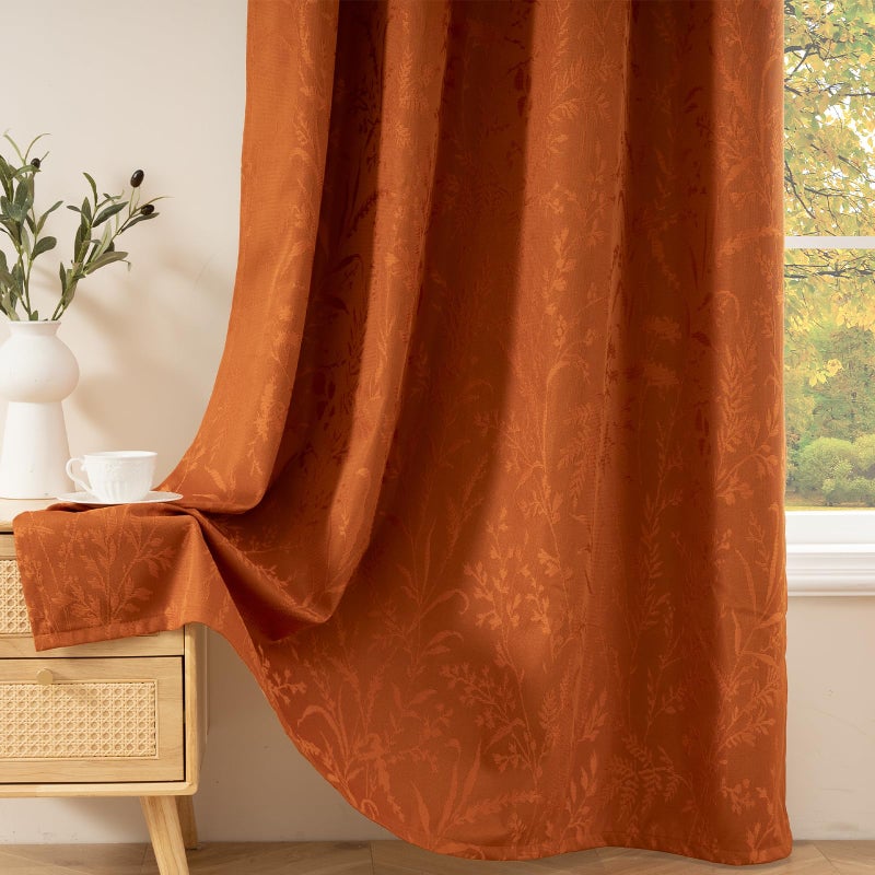 ColorBird 100% Blackout Burnt Orange Curtains Thermal Insulated 63 Inch Length Floral Boho Rustic Curtain & Drapes for Bedroom Living Dining Room Decor Window Treatment - Image 1