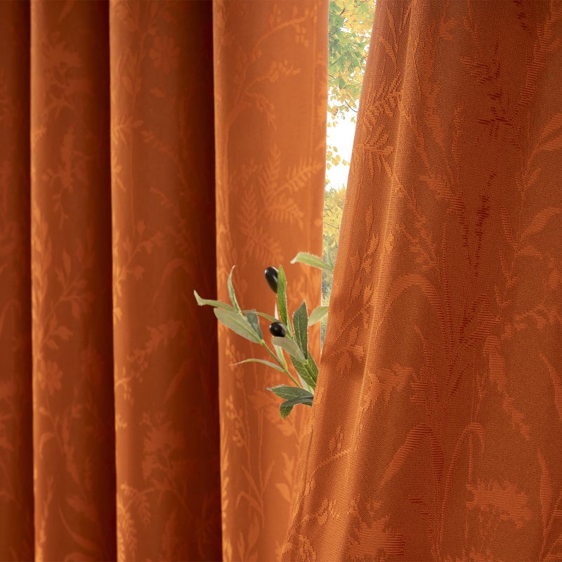 ColorBird 100% Blackout Burnt Orange Curtains Thermal Insulated 63 Inch Length Floral Boho Rustic Curtain & Drapes for Bedroom Living Dining Room Decor Window Treatment - Image 3