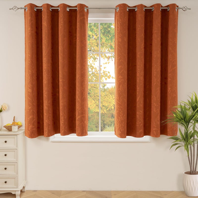 ColorBird 100% Blackout Burnt Orange Curtains Thermal Insulated 63 Inch Length Floral Boho Rustic Curtain & Drapes for Bedroom Living Dining Room Decor Window Treatment - Image 2