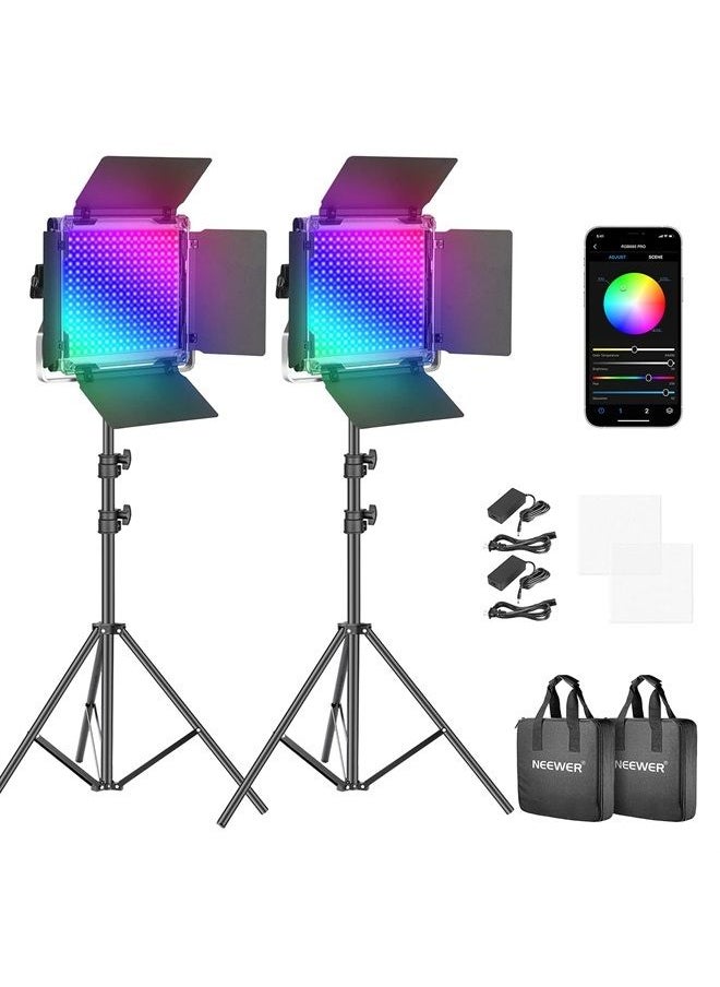 Neewer - 2 Packs 660 PRO RGB LED Video Light with App Control Stand Kit, 360° Full Color, 50W Dimmable Bi-Color 3200K~5600K Video Lighting CRI 97+ for Gaming/Streaming/Zoom/YouTube/Webex/Photography - Image 1