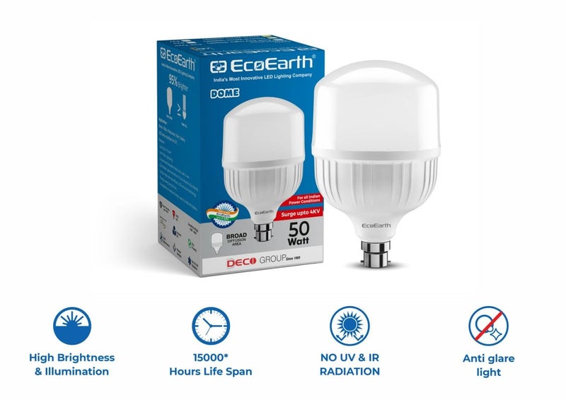 EcoEarth Dome LED High Wattage Bulb with Elegant Design | 50W | B22 | Neutral White | Pack of 1 - Image 5
