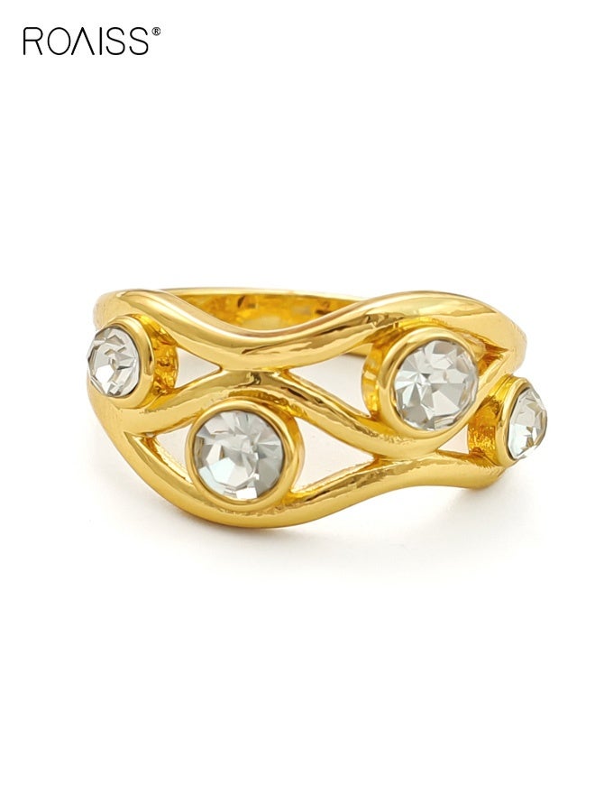 رويس خاتم نسائي أنيق مرصع بالألماس بتصميم موجة بسيط وعالي الجودة - Image 4