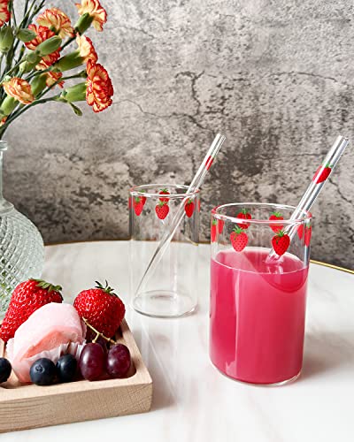 Kreapa strawberry cups 2 Sets Cute glass strawberry cups 300ML straw glass cups, Cute strawberrys pattern glass bottles for water milk tea, coffee juice tea cups (2pcs) - Image 4