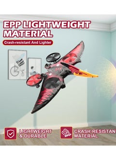 LIVVY Flying Dinosaur RC Jet Fighter L0713 – Remote Control Airplane Toy for Kids & Adults with 360° Stunts, One-Key Take Off, LED Lights, 2.4GHz Gyro & USB Charging | طيارة ريموت ديناصور، طائرة نفاثة للأطفال، طياره درون، طائرة تحكم عن بعد، طائرة أطفال، RC Dinosaur Drone (Red & Black)  - Image 4