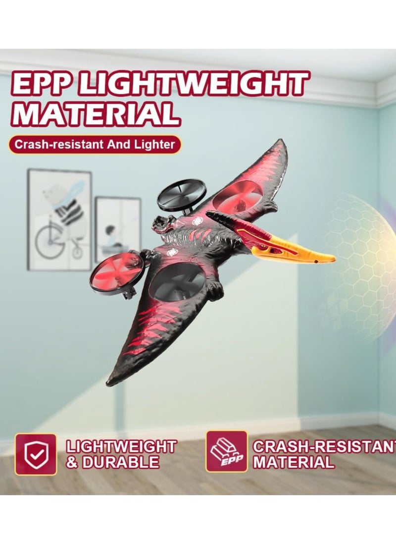 LIVVY Flying Dinosaur RC Jet Fighter L0713 – Remote Control Airplane Toy for Kids & Adults with 360° Stunts, One-Key Take Off, LED Lights, 2.4GHz Gyro & USB Charging | طيارة ريموت ديناصور، طائرة نفاثة للأطفال، طياره درون، طائرة تحكم عن بعد، طائرة أطفال، RC Dinosaur Drone (Red & Black)  - Image 4