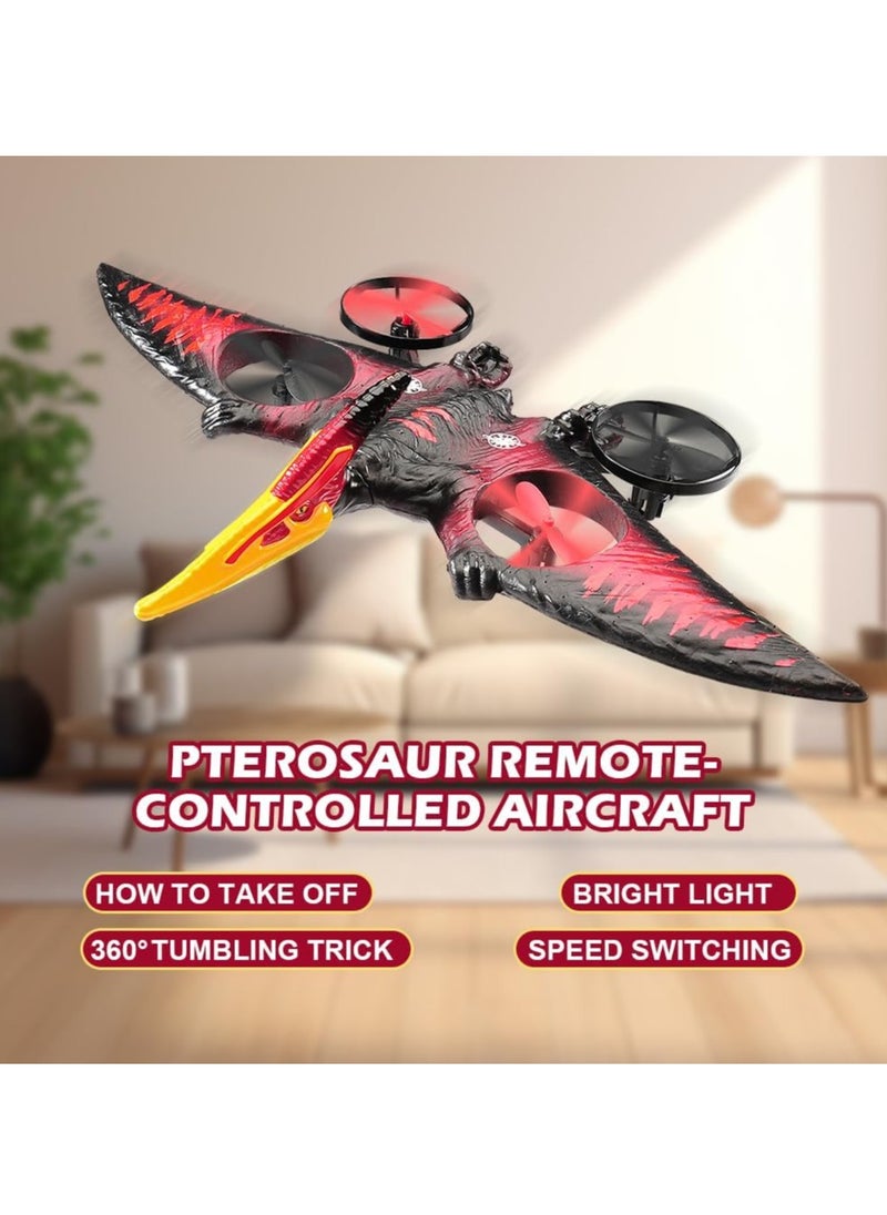 LIVVY Flying Dinosaur RC Jet Fighter L0713 – Remote Control Airplane Toy for Kids & Adults with 360° Stunts, One-Key Take Off, LED Lights, 2.4GHz Gyro & USB Charging | طيارة ريموت ديناصور، طائرة نفاثة للأطفال، طياره درون، طائرة تحكم عن بعد، طائرة أطفال، RC Dinosaur Drone (Red & Black)  - Image 2