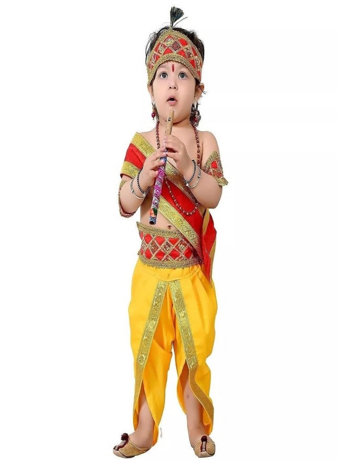 WP WANNA PARTY WANNA PARTY WP Traditional Shri Krishna dress with Dupatta 4-5year - 9pcs set | Baby Krishna Dress for Janmashtami | Dupatta, Dhoti, Mor-Pankh, Jewelry, Bansuri, Belt, and Handbelt for kids,Cotton - Image 1