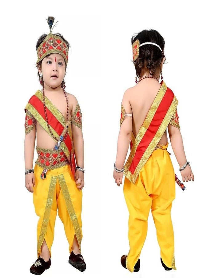 WP WANNA PARTY WANNA PARTY WP Traditional Shri Krishna dress with Dupatta 4-5year - 9pcs set | Baby Krishna Dress for Janmashtami | Dupatta, Dhoti, Mor-Pankh, Jewelry, Bansuri, Belt, and Handbelt for kids,Cotton - Image 2