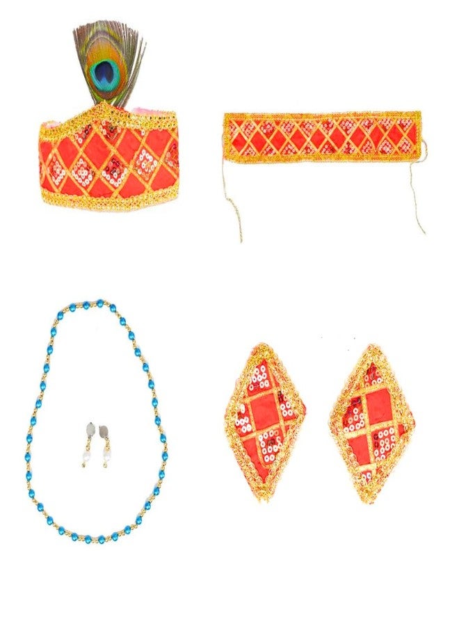WP WANNA PARTY WANNA PARTY WP Traditional Shri Krishna dress with Dupatta 4-5year - 9pcs set | Baby Krishna Dress for Janmashtami | Dupatta, Dhoti, Mor-Pankh, Jewelry, Bansuri, Belt, and Handbelt for kids,Cotton - Image 3