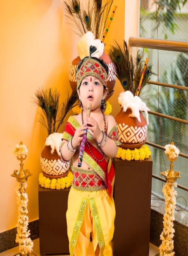 WP WANNA PARTY WANNA PARTY WP Traditional Shri Krishna dress with Dupatta 4-5year - 9pcs set | Baby Krishna Dress for Janmashtami | Dupatta, Dhoti, Mor-Pankh, Jewelry, Bansuri, Belt, and Handbelt for kids,Cotton - Image 5