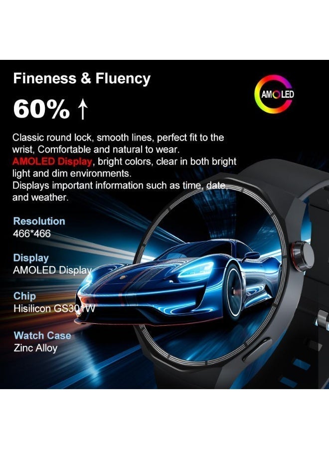 Ordinary Master Smartwatch - 1.73-inch HD screen, unisex waterproof smartwatch, compatible with iOS and Android systems, long battery life, Bluetooth calling and photography, 24-hour health monitoring, built-in 100+ sports modes, supports cycling, multi-functional, includes four free watch straps (black). - Image 4