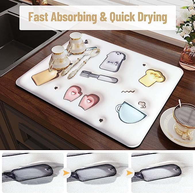 Whixant Whixant Dish Drying Diatomaceous Earth Mat Absorbent Drip Protector Drainer Coffee Bar Pad Sink Draining Board Mat for Kitchen Bathroom Toilet Counter Top 30 40 Cm - Image 4