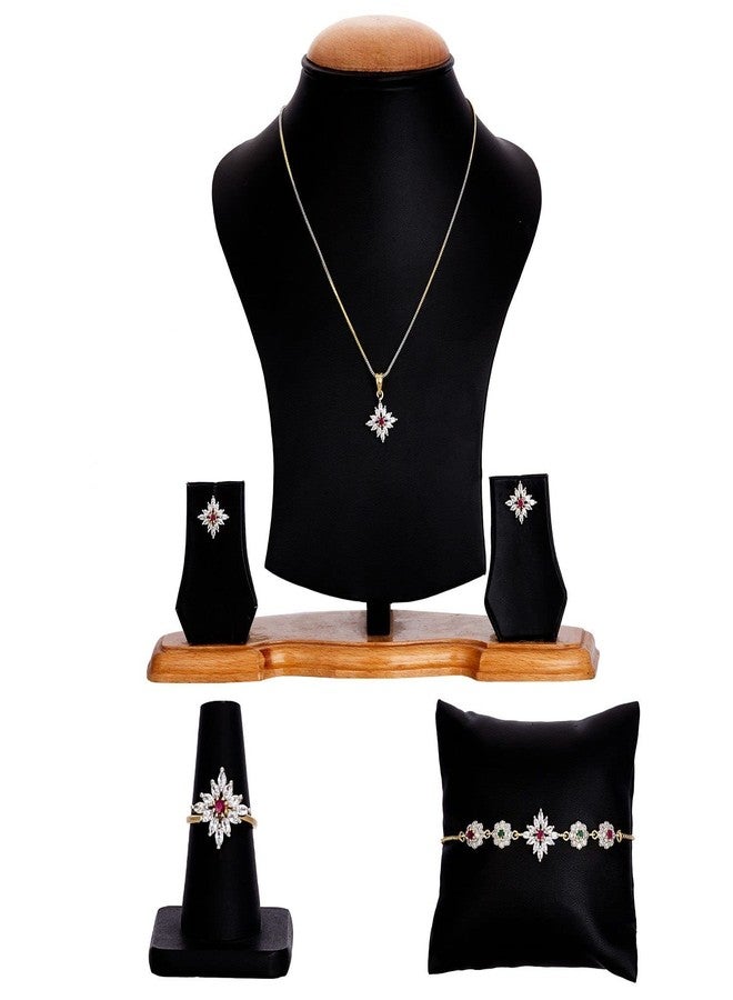 KENNICE Gold-Plated Cubic Zirconia Necklace with Earrings, Bracelet and Ring Jewellery Set for Girls and Women - Image 2