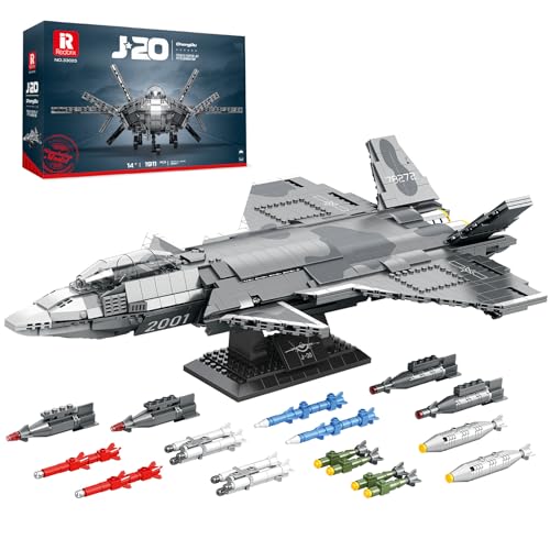 Reobrix Military Fighter Building Block Sets 33025 J20 Stealth Fighter Airplane Model Kit Technical Military Plane Model for Adult Aircraft Building Toys Cool Decor Ideal Gifts for Adults - Image 1