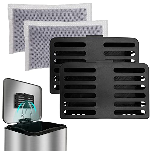 Shurex Trash Can Deodorizer Kit Stick-On Activated Carbon Odor Eliminator for Large Trash Cans, Indoor Kitchen Compost bins, Big Step or Touchless Sensor Garbage Cans (2 Black Kits) - Image 1