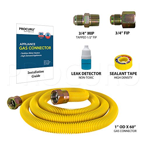 PROCURU 1" OD x 60" (5Ft) x 3/4"MIP x 3/4"FIP Universal Flexible Gas Connector, With/Without Service Valve, WP MaxFlow High Capacity Stainless Steel Tubing for Tankless Water Heater (Blue-A1 Series) - Image 2