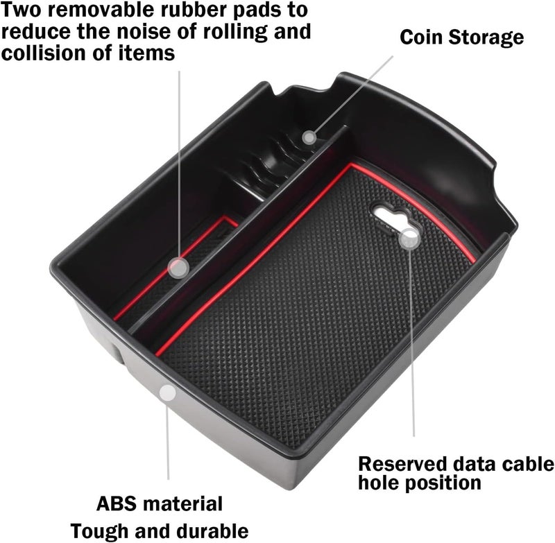 TACOBRO Center Console Organizer for KIA Soul 2020-2022 - ABS Insert Tray with Red Accents - Image 2