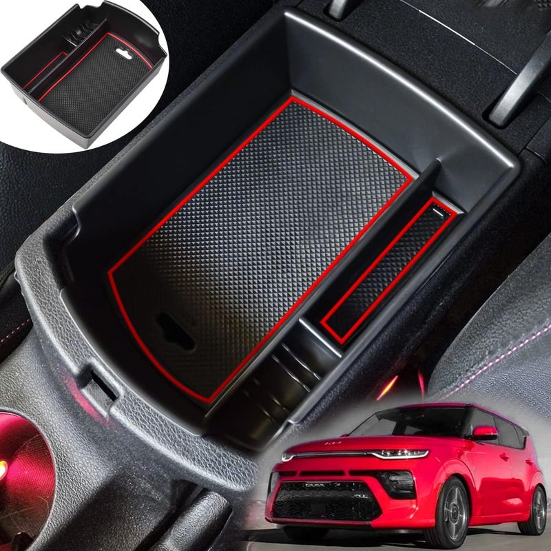 TACOBRO Center Console Organizer for KIA Soul 2020-2022 - ABS Insert Tray with Red Accents - Image 1