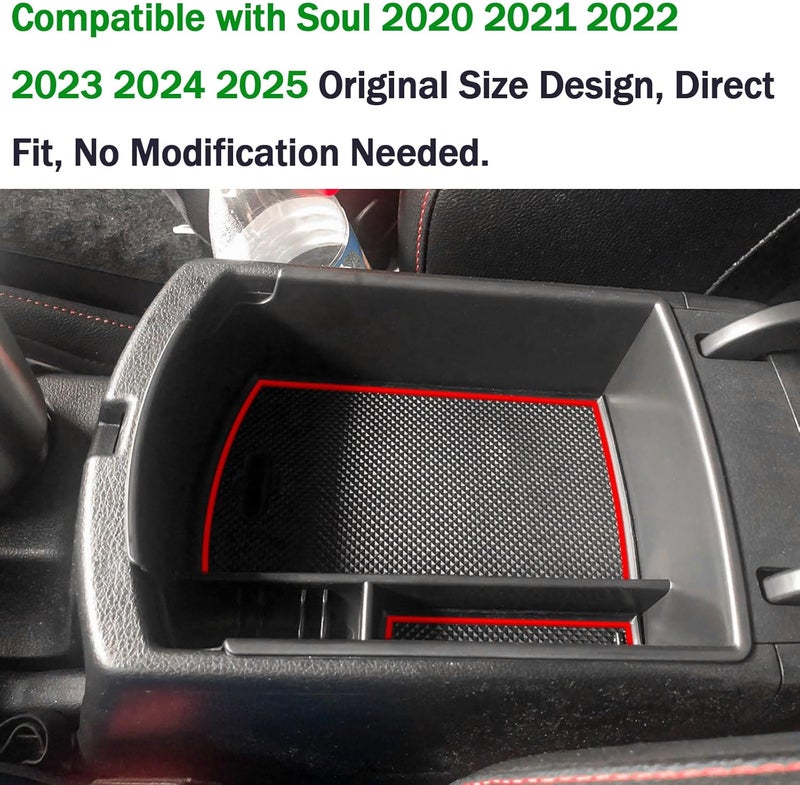 TACOBRO Center Console Organizer for KIA Soul 2020-2022 - ABS Insert Tray with Red Accents - Image 4