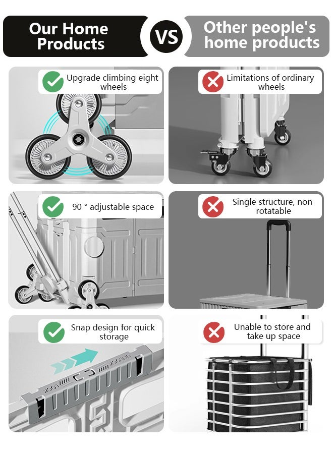 Generic 75L Folding Shopping Cart  with Stair Climbing Wheels,  Adjustable Height Stroller with Cover, Collapsible Rolling Cart  for Grocery Shopping, Moving, Luggage, Camping (Gray)  - Image 4