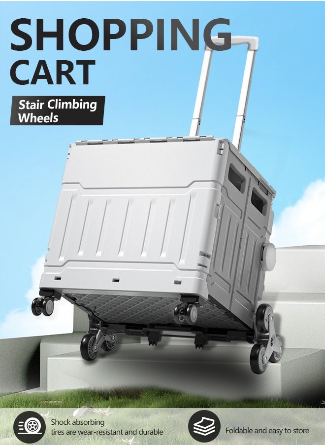 Generic 75L Folding Shopping Cart  with Stair Climbing Wheels,  Adjustable Height Stroller with Cover, Collapsible Rolling Cart  for Grocery Shopping, Moving, Luggage, Camping (Gray)  - Image 1