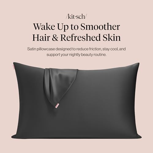 Kitsch Satin Pillowcase with Zipper for Hair Skin Softer Than Silk Pillow Cases Smooth Cooling Satin Pillow Case WrinkleFree Machine Washable Pillow Cases Standard Size 19x26 Charcoal - Image 3