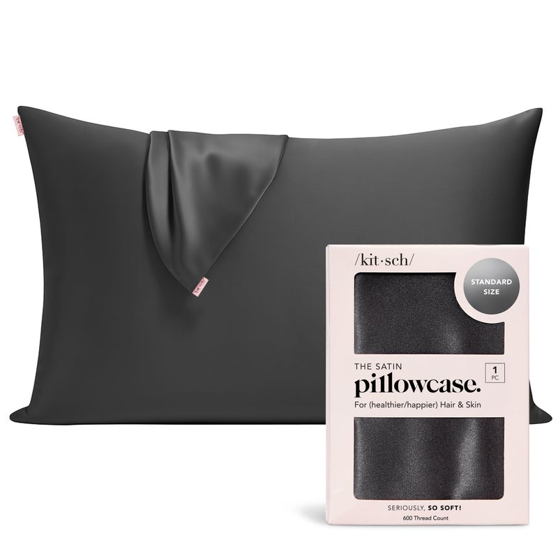 Kitsch Satin Pillowcase with Zipper for Hair Skin Softer Than Silk Pillow Cases Smooth Cooling Satin Pillow Case WrinkleFree Machine Washable Pillow Cases Standard Size 19x26 Charcoal - Image 2