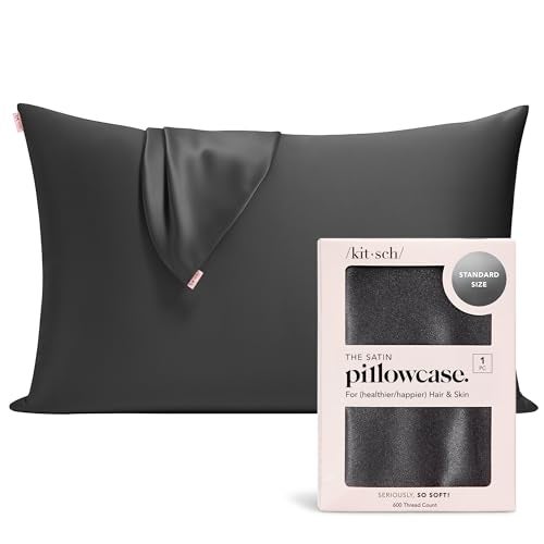 Kitsch Satin Pillowcase with Zipper for Hair Skin Softer Than Silk Pillow Cases Smooth Cooling Satin Pillow Case WrinkleFree Machine Washable Pillow Cases Standard Size 19x26 Charcoal - Image 1