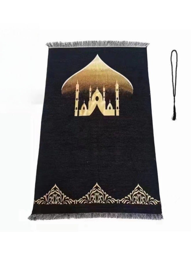 Prayer Mat & Tasbih Set Janamaz Sajadah Ultra-Soft Taffeta Arabesque Prayer Mat Perfect Islamic Spiritual Gift for Eid al Adha, Hajj, Umrah, Wedding, Ideal for Home, Office, Travelling - Image 1