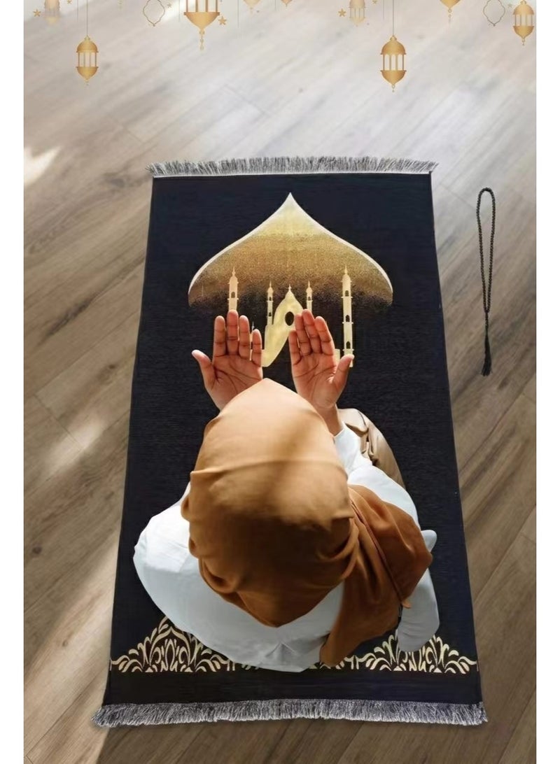 Prayer Mat & Tasbih Set Janamaz Sajadah Ultra-Soft Taffeta Arabesque Prayer Mat Perfect Islamic Spiritual Gift for Eid al Adha, Hajj, Umrah, Wedding, Ideal for Home, Office, Travelling - Image 3