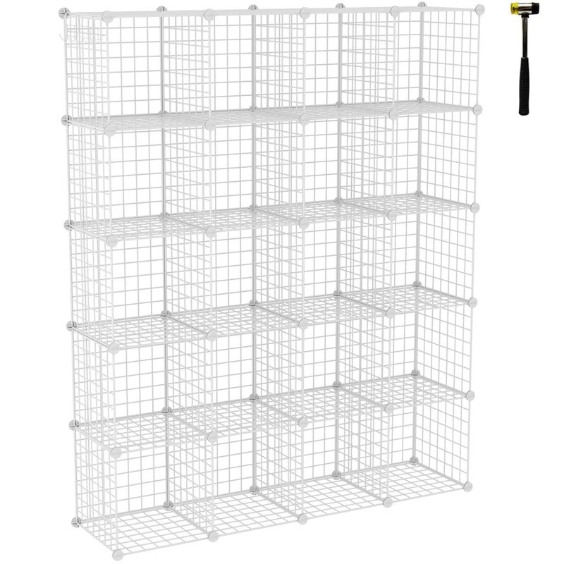 CAHOME Wire Cube Storage  20Cube Organizer Metal Grids Modular Bookshelf Shelf Ideal for Bedroom  Office 484L x 124W x 606H White UWCSM20W