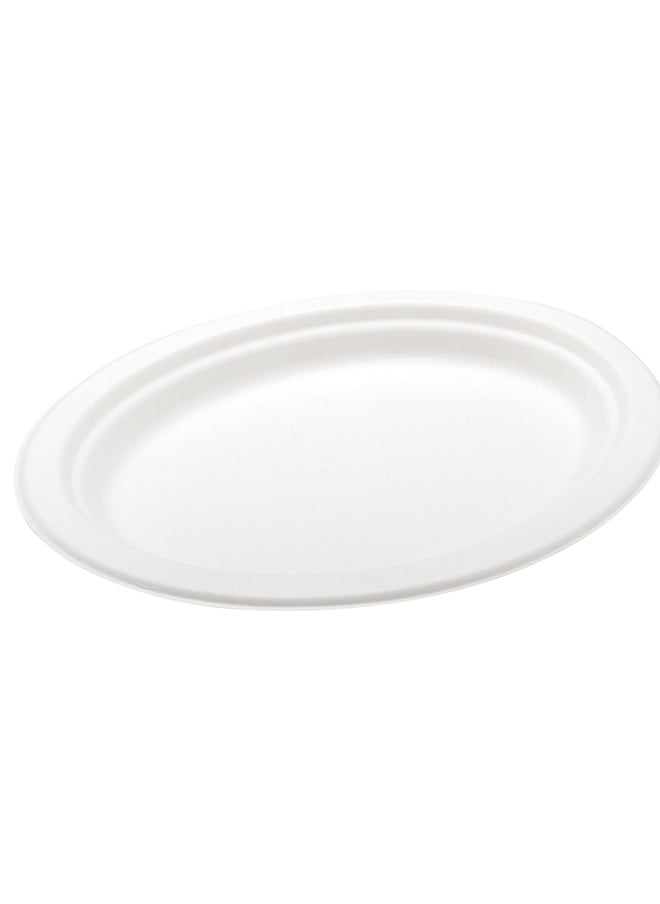 Restaurantware Restaurantware-Pulp Tek 10.4 x 7.8 Inch Eco-Friendly Plates, 100 Medium Disposable Dinner Plates - Made From Sugarcane Fibers, Heavy-Duty, White Bagasse Premium Plates, Sturdy, Oval  - Image 1