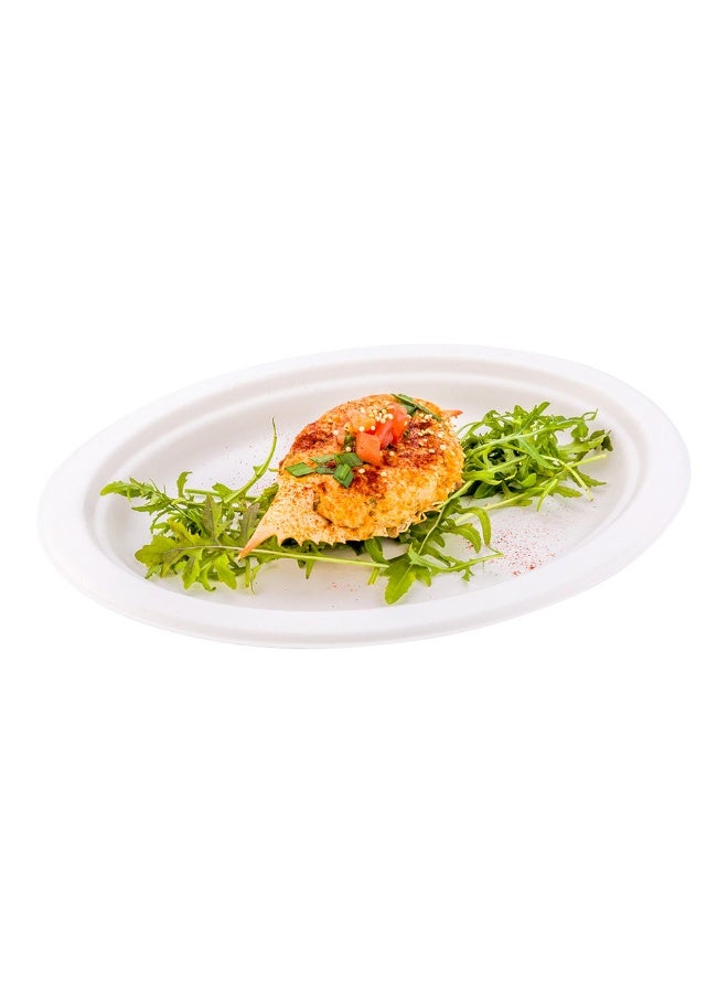 Restaurantware Pulp Tek 10.4 x 7.8 Inch Eco-Friendly Plates, 100 Medium Disposable Dinner Plates - Made From Sugarcane Fibers, Heavy-Duty, White Bagasse Premium Plates, Sturdy, Oval  - Image 2
