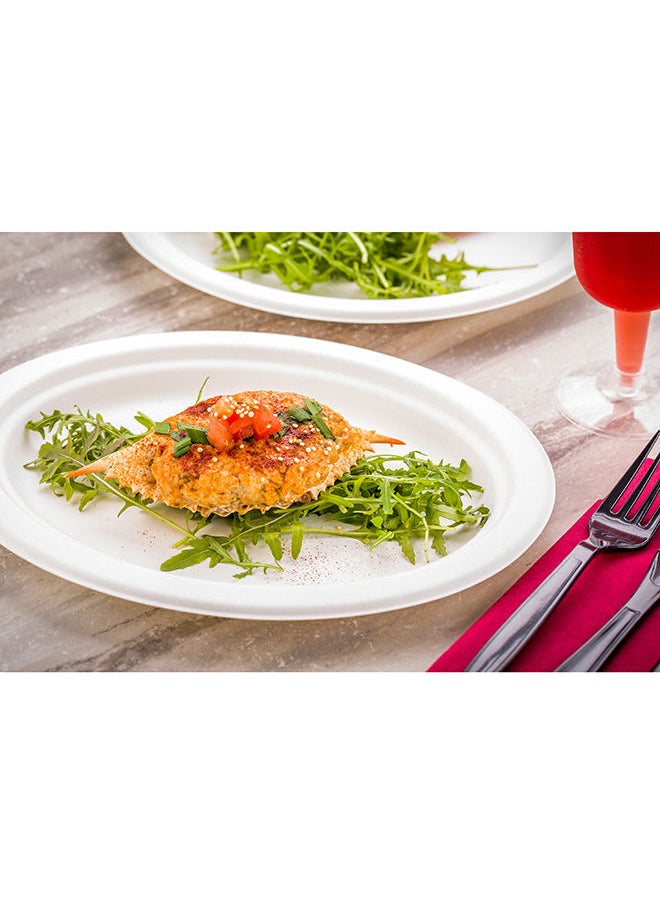 Restaurantware Restaurantware-Pulp Tek 10.4 x 7.8 Inch Eco-Friendly Plates, 100 Medium Disposable Dinner Plates - Made From Sugarcane Fibers, Heavy-Duty, White Bagasse Premium Plates, Sturdy, Oval  - Image 3