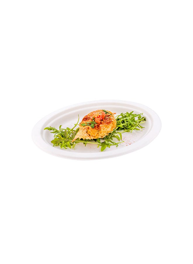 Restaurantware Restaurantware-Pulp Tek 10.4 x 7.8 Inch Eco-Friendly Plates, 100 Medium Disposable Dinner Plates - Made From Sugarcane Fibers, Heavy-Duty, White Bagasse Premium Plates, Sturdy, Oval  - Image 2
